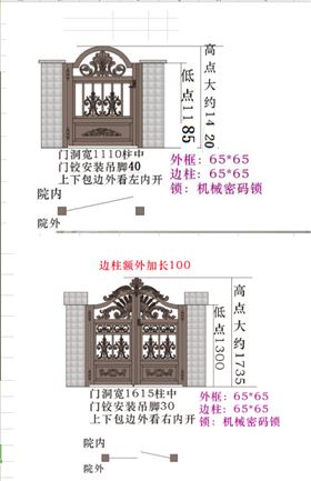 西安紫薇田园都市庭院铝艺门设计图 