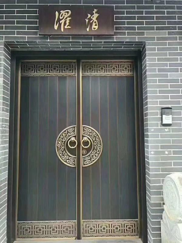 西安天卓中式铜门实际安装效果图 